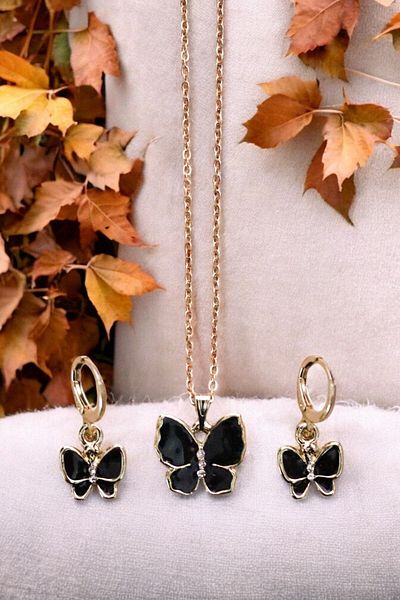 EUROMODA Butterfly Design Gold Color Necklace Earring Set
