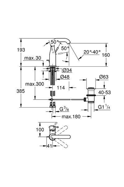 Grohe Baterie lavoar Grohe Essence 23462A01, marimea M, monocomanda, cartus ceramic,pipa pivotanta, Grafit
