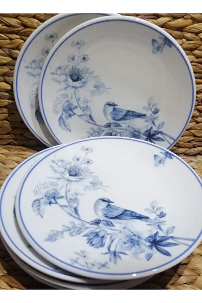 FAYA HOME 6 Adet Güral Porselen Şuje 1891 Kuş Desen 25 Cm Düz Servis Tabağı