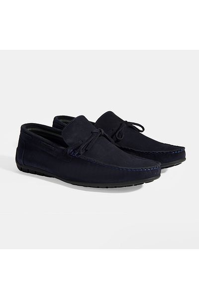 Desa Calandra Navy Blue Men's Slip-On Suede Loafer with Lacing Detail