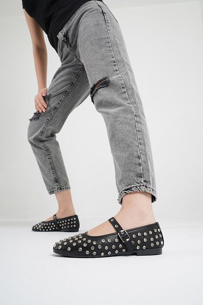 Beyond Black Disco Stoned Women's Leather Ballerinas - 1cm BYNDDSC01