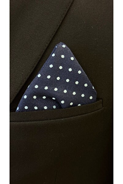 Dearmise Navy Blue Polka Dot Patterned Premium Tie & Handkerchief with Gift Box