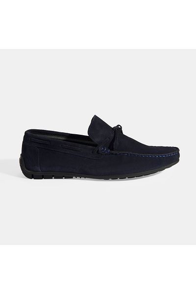 Desa Calandra Navy Blue Men's Slip-On Suede Loafer with Lacing Detail