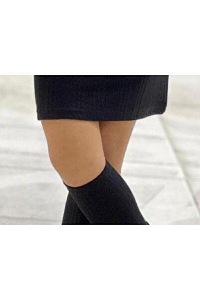 TRENDİMİZBİR Lány hosszú ujjú kötöttáru ruhakészlet - fekete kombináció övvel és térd feletti zoknival