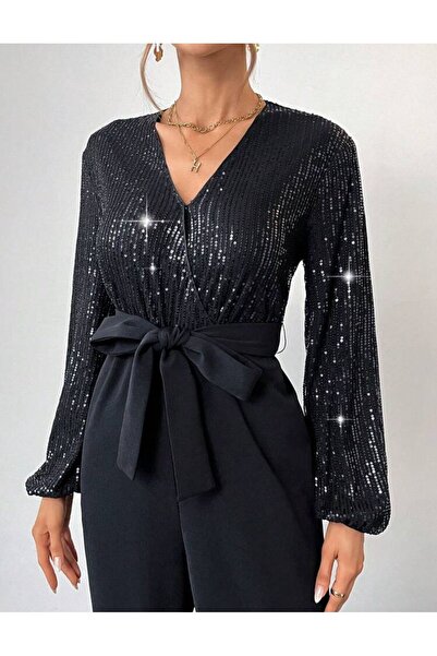 Styling Park Üstü Payet Uzun Kollu Abiye Tarz Şık Tulum Davet Balo Düğün