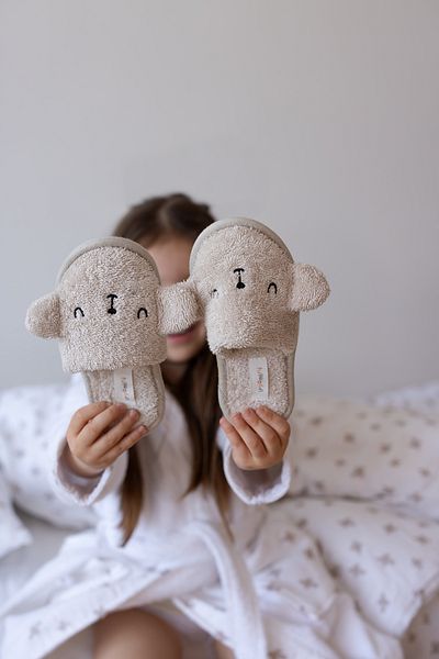 İrya Παιδικές παντόφλες σπιτιών Tiny Bear Organic Cotton Beige
