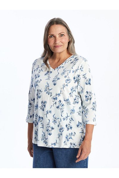 LC Waikiki Lcw Grace Ecru V-Neck Patterned Women's Blouse