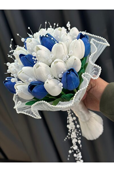 GELİNÇİÇEKCOM Mavi Beyaz Lale Gelin Çiçeği