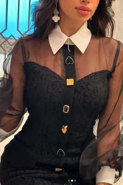 BENİMOLMALI Țesătură din dantelă importată Rochie creion cu detaliu și nastur...
