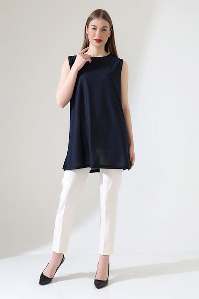 Talsmoda Tals Moda Navy Blue Color Wide Fit Zero Sleeve Bulz & Tunic