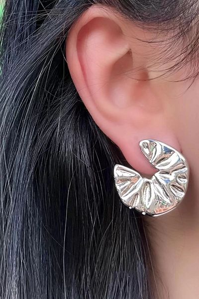 Vitastyle Silver Color Croissant Figured Steel Earrings (Pair)