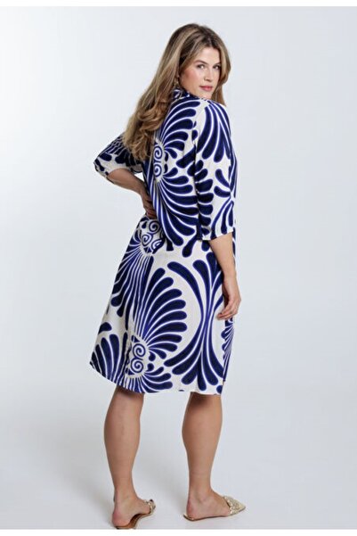 Şans Жіноче велике розмірне плаття з кісткою, V-подібним вирізом, панельним візерунком, середньої довжини 65N38817