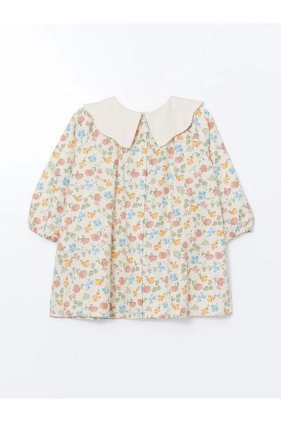LC Waikiki LCW Kids Ecru Bebe Guler Rochie pentru fetiță din gabardină florală