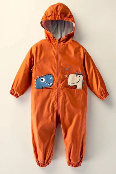 DeKuBaby معطف واق من المطر للأطفال والرضع مع شكل تنين لطيف وجيب على الباب