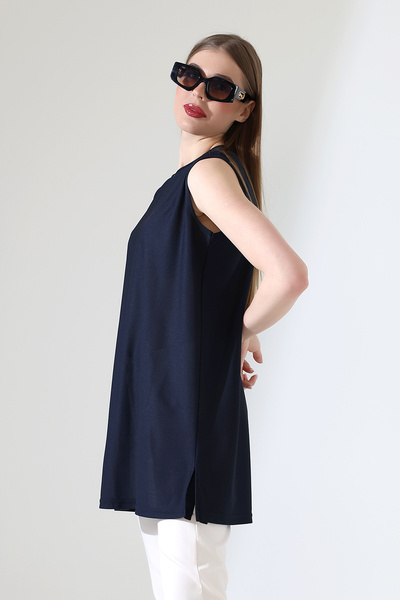 Talsmoda Tals Moda Navy Blue Color Wide Fit Zero Sleeve Bulz & Tunic