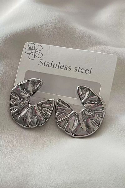 Vitastyle Silver Color Croissant Figured Steel Earrings (Pair)