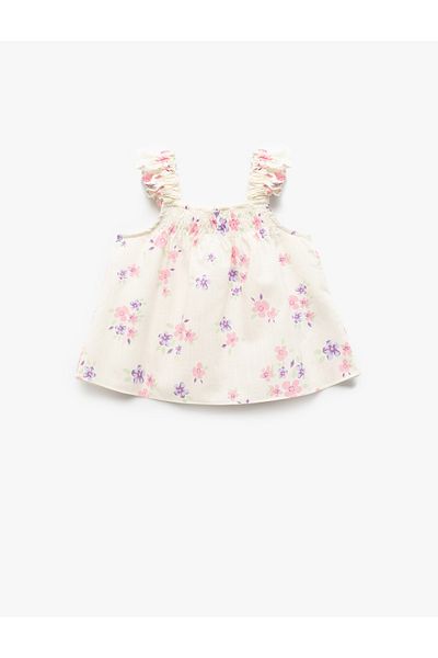 Koton Floral Patterned Gather Detailed Strappy Blouse