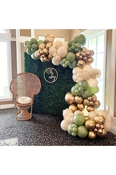 Balon marketi Set of 60 Balloon Chains – Chrome Gold, Eucalyptus and Sea Sand Concept