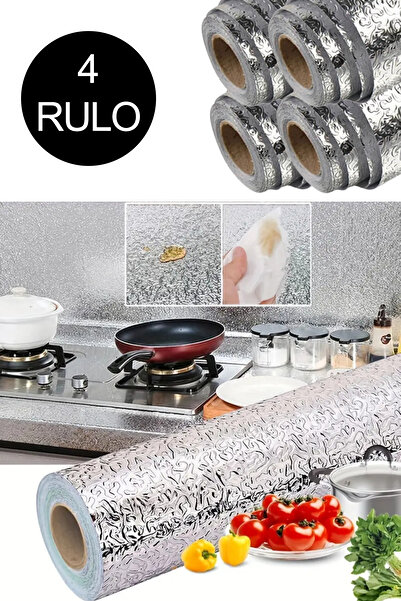 Nactumu 4 Rulo Gümüş Yapışkanlı Folyo Kaplama 2 MT Mutfak, Banyo Dolabı Kaplama Su ve Yağ Geçirmez