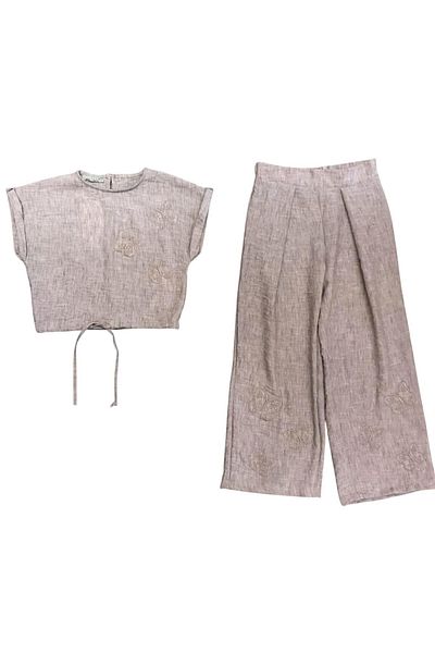 Little Star Girl's Butterfly Embroidered Linen Set