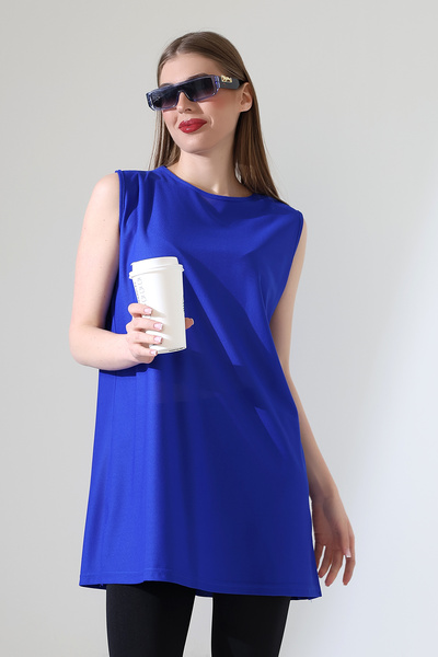 Talsmoda Tals Moda Blue Color Wide Fit Zero Sleeve Bulz & Tunic