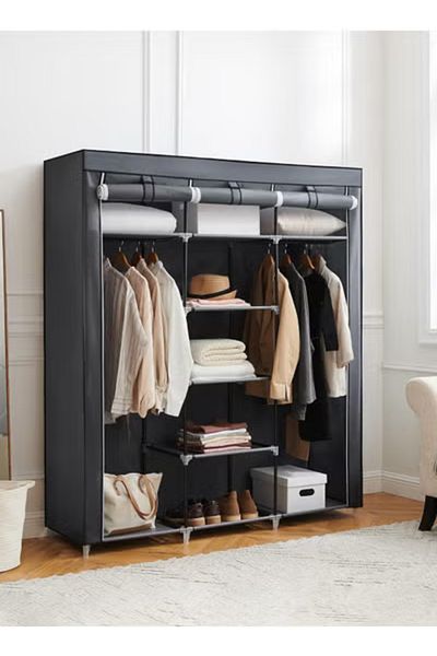 ALMUFARREJ Portable Clothes Closet, Fabric Wardrobe , 9 Storage Shelves, Storage Organizer, Gray 150x45x175cm