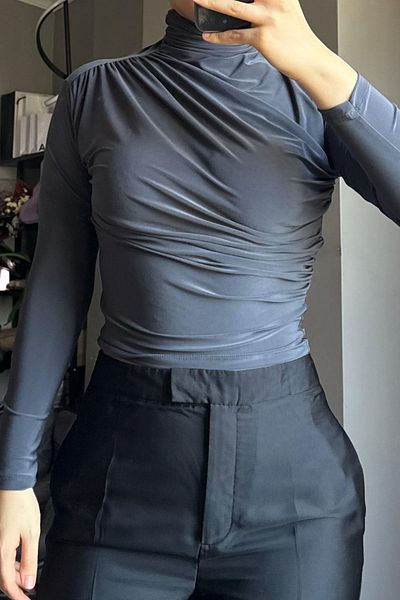 Qenz Sandy Blouse Draped - Χρώμα Anthracite
