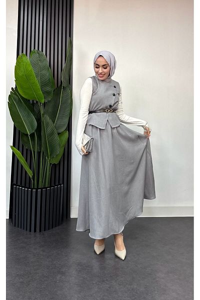 ışık tesettur Fairy Tale Vest and Skirt Double Hijab Suit