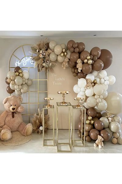Balon marketi Set of 60 Balloon Chains – Sea Sand, White, Pastel Brown and Chrome Gold Balloon Set