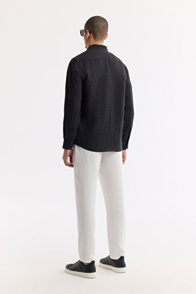 Avva Erkek Siyah Alttan Britli Yaka Çizgili Lyocell Comfort Fit Gömlek A51Y2012