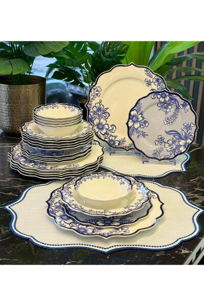 Onedekor 24 Parça Porselen Terra Blue Porselen Yemek Takımı