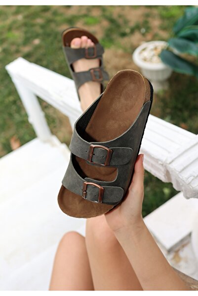 Erbilden Rıno Khaki Green Nubuck Slippers