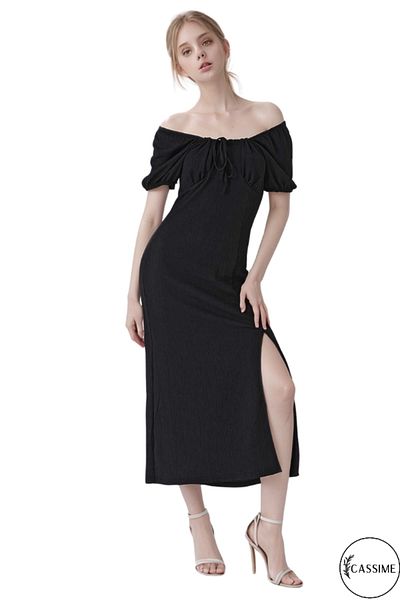 Cassime Women's Slit Black Summer Dress S-M-L-Xl