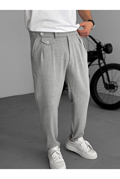 BYBASICMAN Gri Cepli Pileli Kumaş Pantolon KE-1035/1020