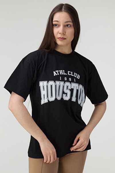 PERISENSE Femei oversize cu imprimeu Houston negru