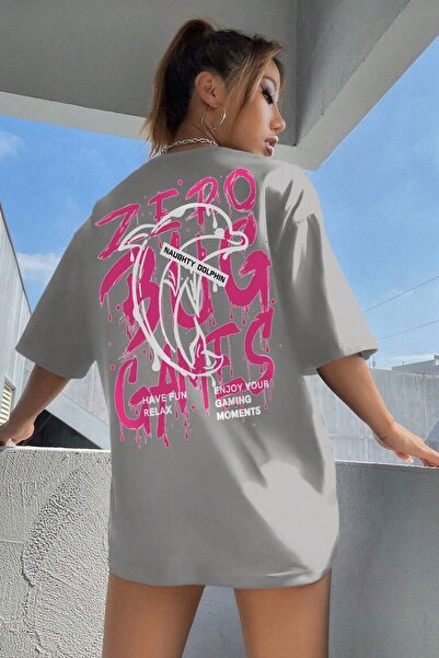 PERISENSE ألعاب مقاس كبير مطبوعة برقبة دائرية باللون الرمادي الحجري للجنسين