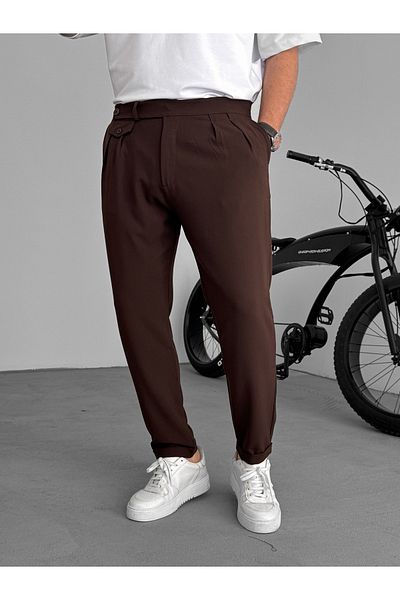 BYBASICMAN Brown Pocket Pleated Fabric Trousers Ke-1035