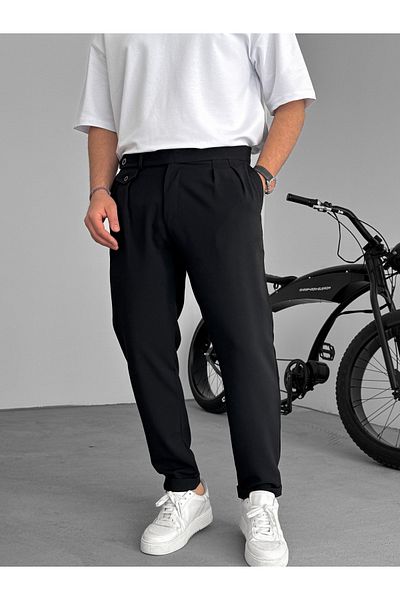 BYBASICMAN Black Pocket Pleated Fabric Trousers Ke-1035