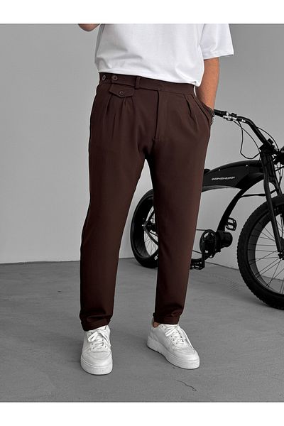 BYBASICMAN Brown Pocket Pleated Fabric Trousers Ke-1035