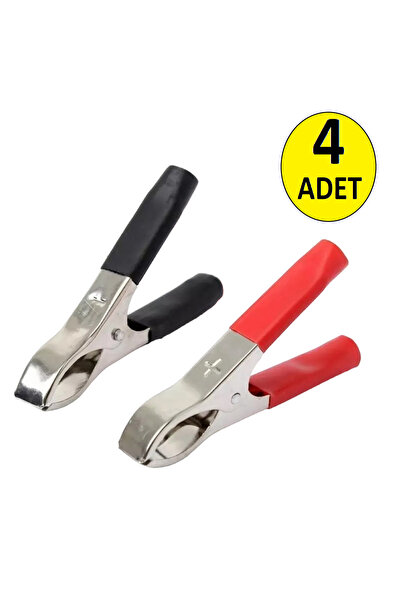 nelerbulurum 4 Adet Krokodil Akü Maşası Büyük Boy (100mm) Siyah * Kırmızı 2 T...