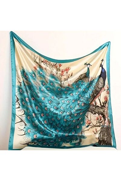 Dgt Luxury Peacock Patterned, Sun, Windproof, Double Sided Printed, Shawl, Scarf, Scarf 90Cmx90Cm