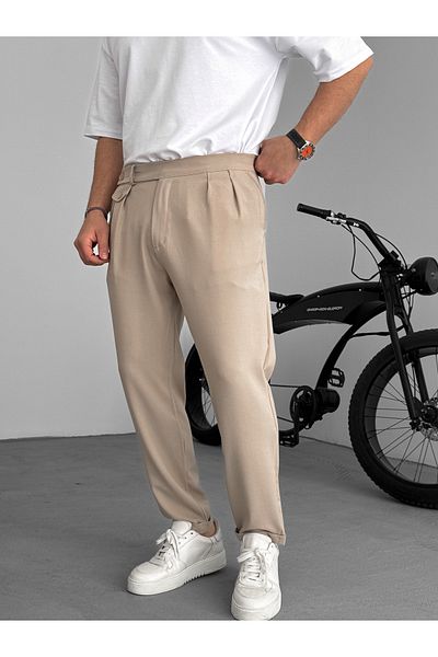 BYBASICMAN Beige Pocketed Pleated Fabric Trousers - Ke-1035
