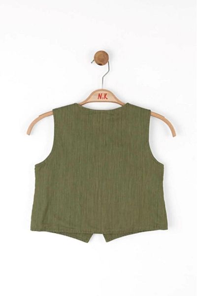 Magu Girls' Linen Two-Piece Set – Button-Down Vest and Wide-Leg Pants with Pockets