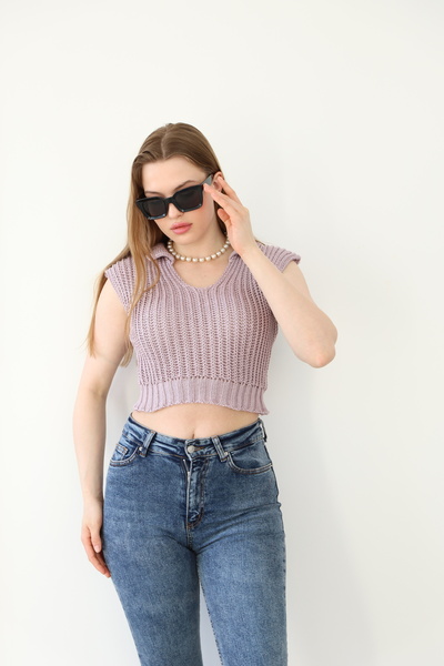 Sheilar Πλεκτό κορδόνι με γιακά Σελανίκη Crop