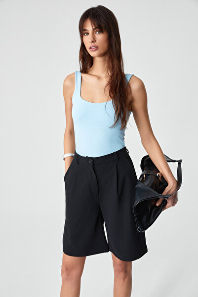 ETHIQUET WAIL Kadın Kısa Paça Yüksek Bel Oversize Fermuarlı Siyah Şort