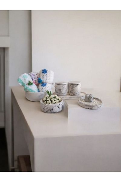 Trust Stone Με οργανωτή, θήκη για πετσέτα, σετ μπάνιου, δοσομετρητής υγρού σαπουνιού, θήκη οδοντόβουρτσας, σετ αξεσουάρ από σκυρόδεμα