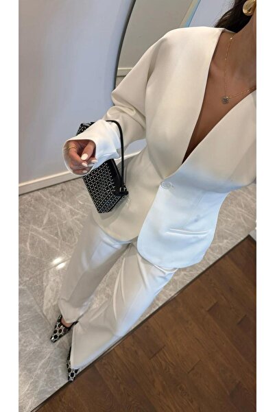 fmnbutik Pinterest - Ισοδύναμο σχέδιο Blazer, Palazzo Pants Σετ δύο κομψών τάσεων