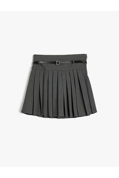 Koton Viscose Mixed Pleated Skirt - Belt Detailed