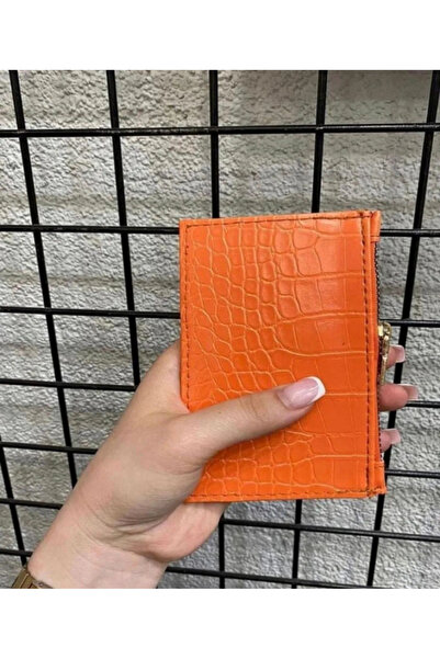 ilknurbutik Turuncu Kadin Kroko Desenli Kartlık Cüzdan