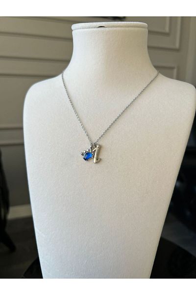 Store Letter I Necklace with Crab Charm and Steel Chain